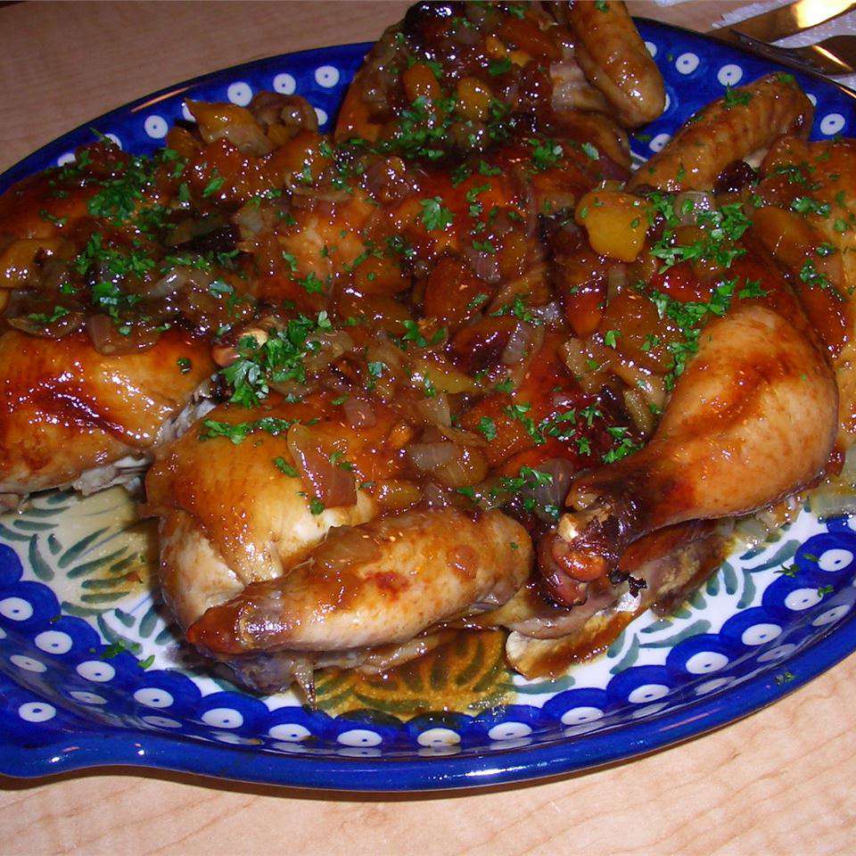 Gây tráng men Cornish Game Hens với Apricot Pistachio V dùng