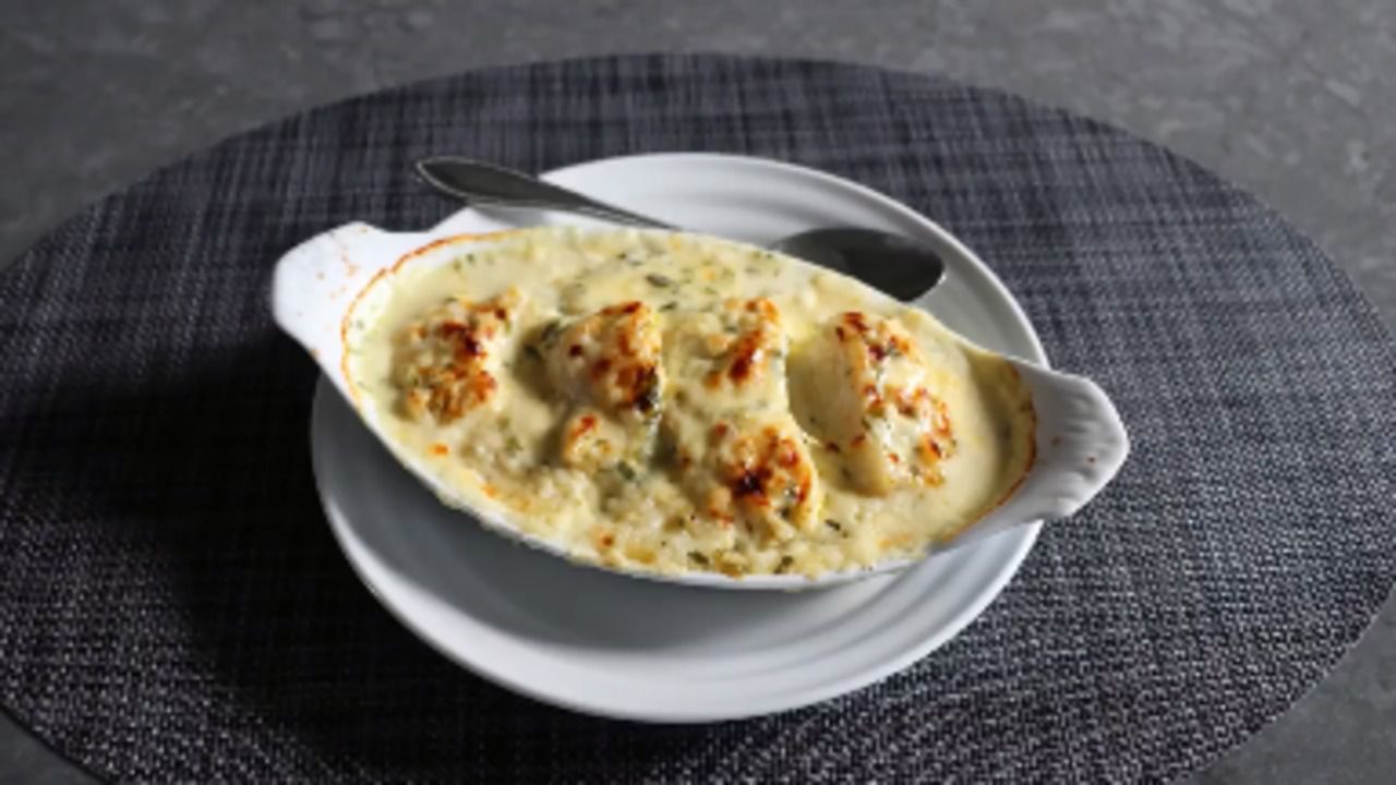 Cá tuyết kem và khoai tây gratin